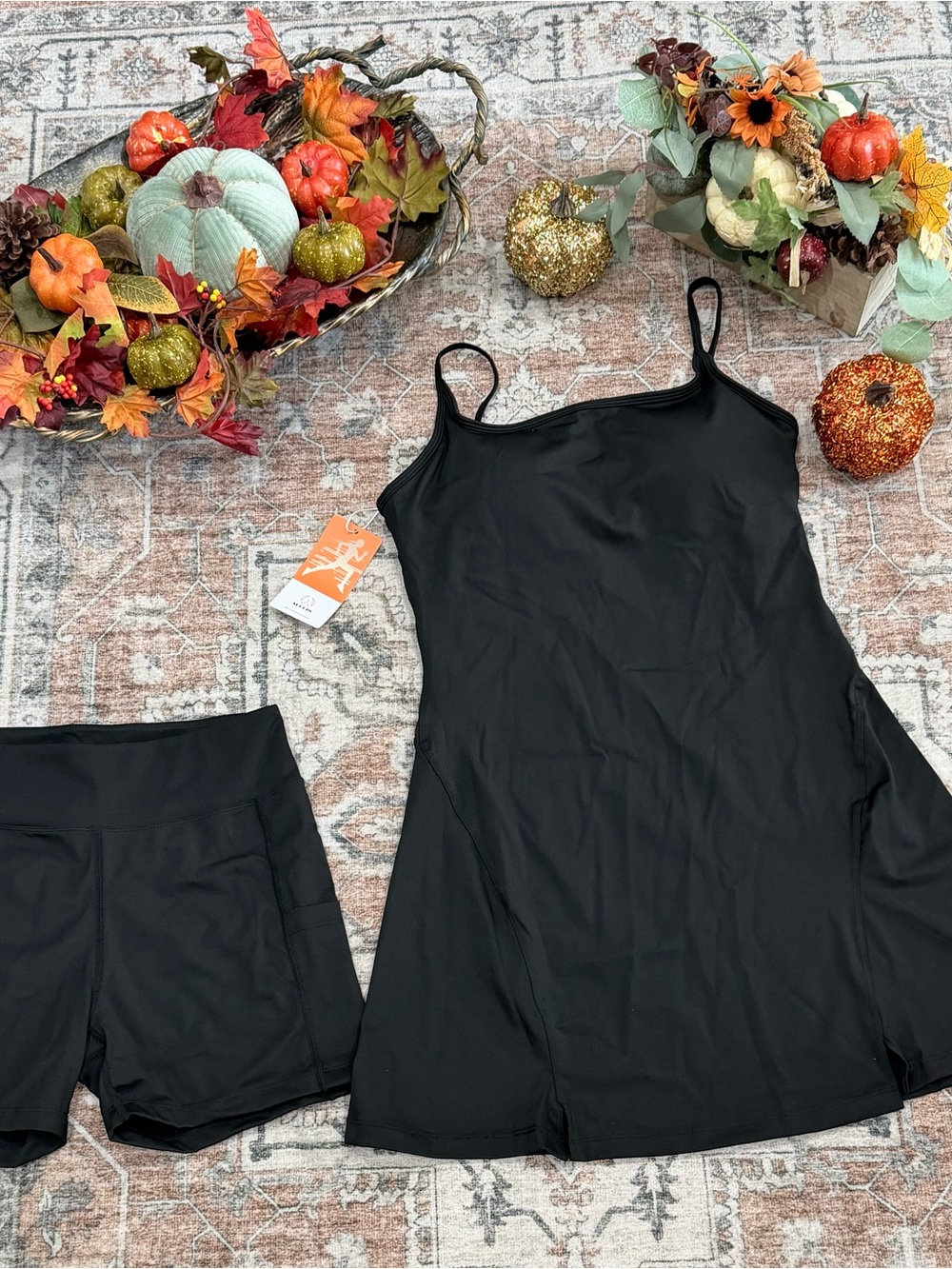 Athleta Black Slip Dress and Matching Black Shorts